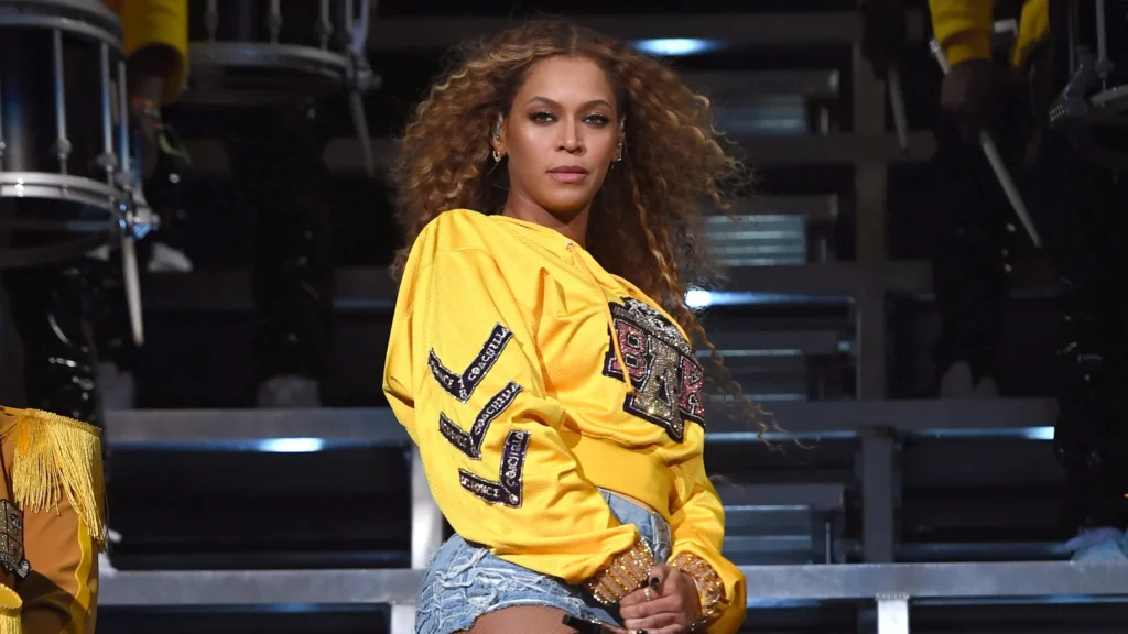 Beyonce performing with a marching band at Coachella.