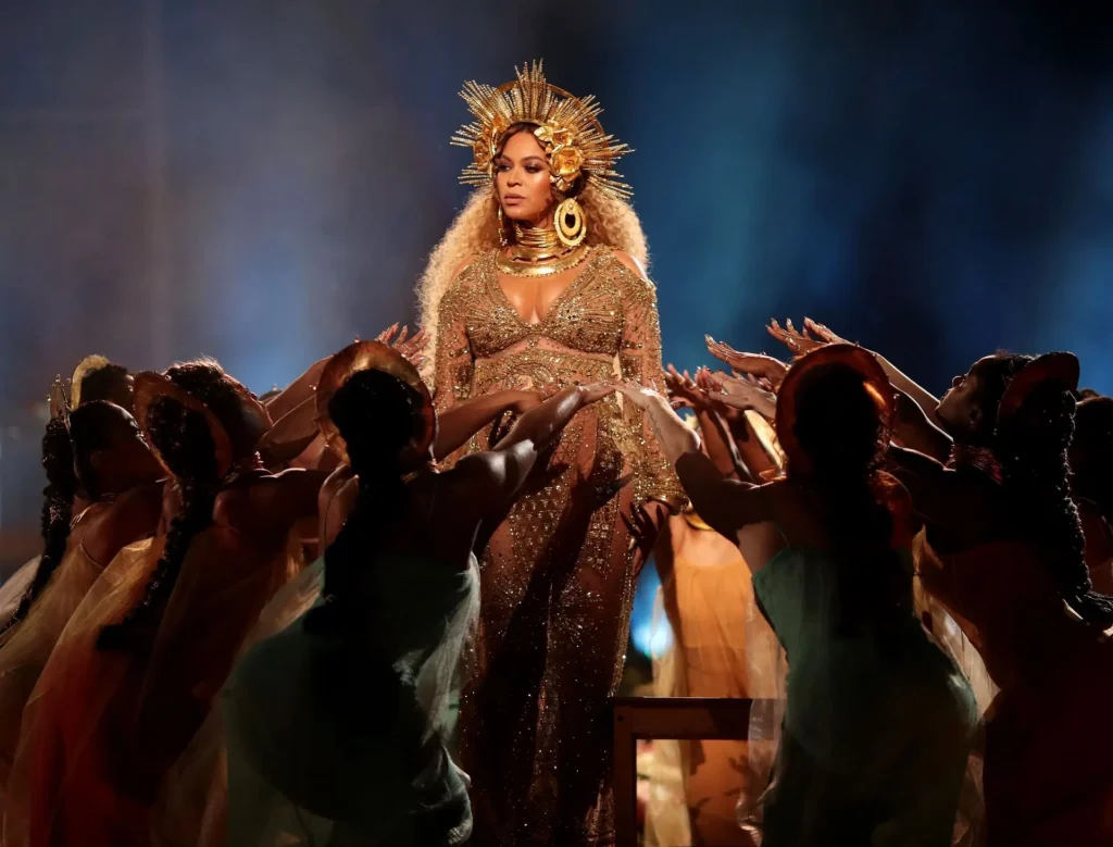 Beyonce in a Creole-inspired fashion look.