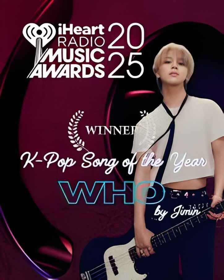 Jimin holding K-Pop Song of the Year award at iHeartRadio 2025