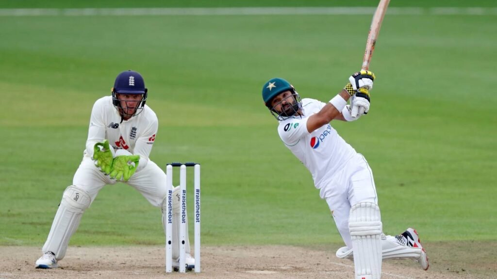 Pakistani cricketer hitting a six in a domestic T20 match.