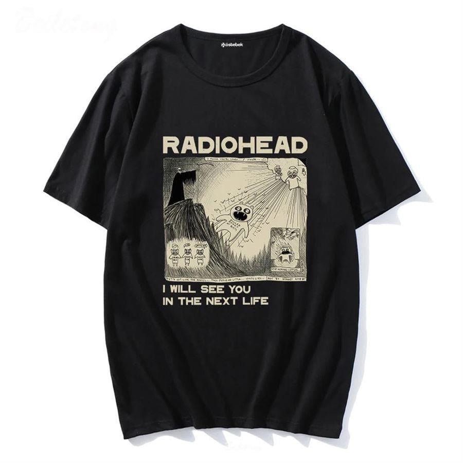 Merchandise stand with Radiohead T-shirts and memorabilia
