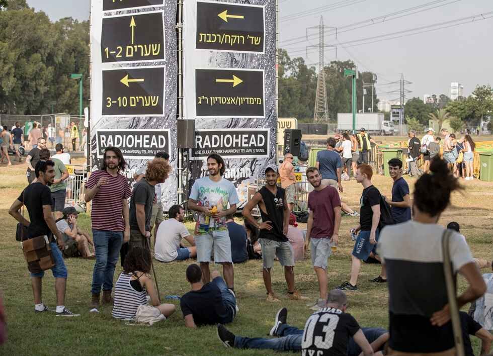 Radiohead fans gathering outside a concert venue