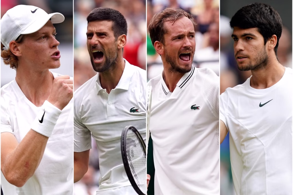 Jannik Sinner and top tennis rivals like Djokovic and Alcaraz.