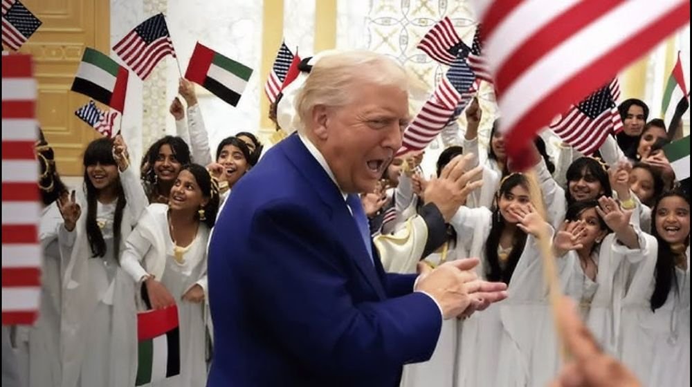 Trump watching traditional Emirati Al-Ayyala dance during state reception in Abu Dhabi.