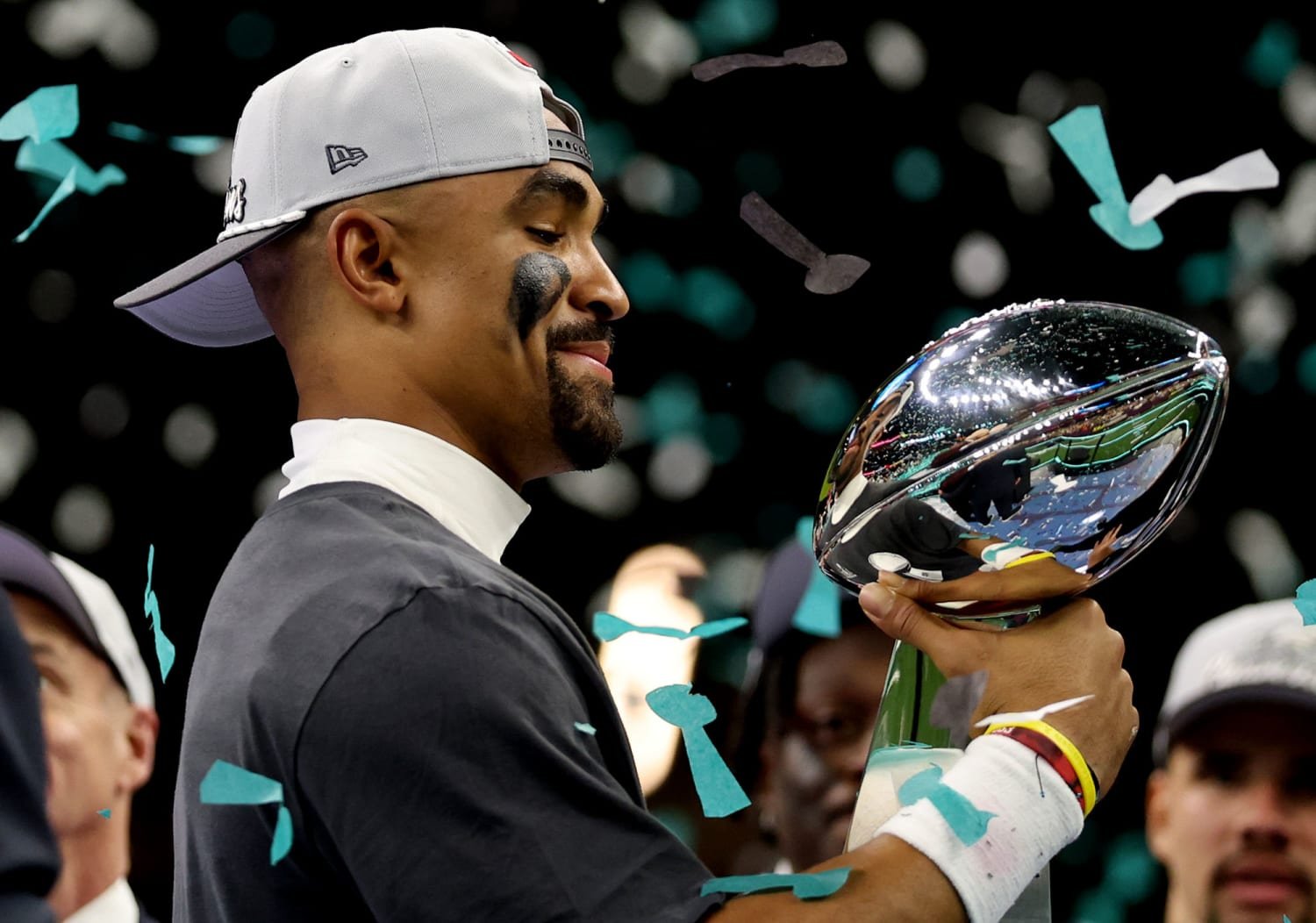 Jalen Hurts throws a pass during Super Bowl LIX.