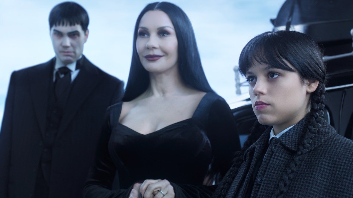 Wednesday and Morticia sharing a serious moment in the Wednesday Season 2 trailer